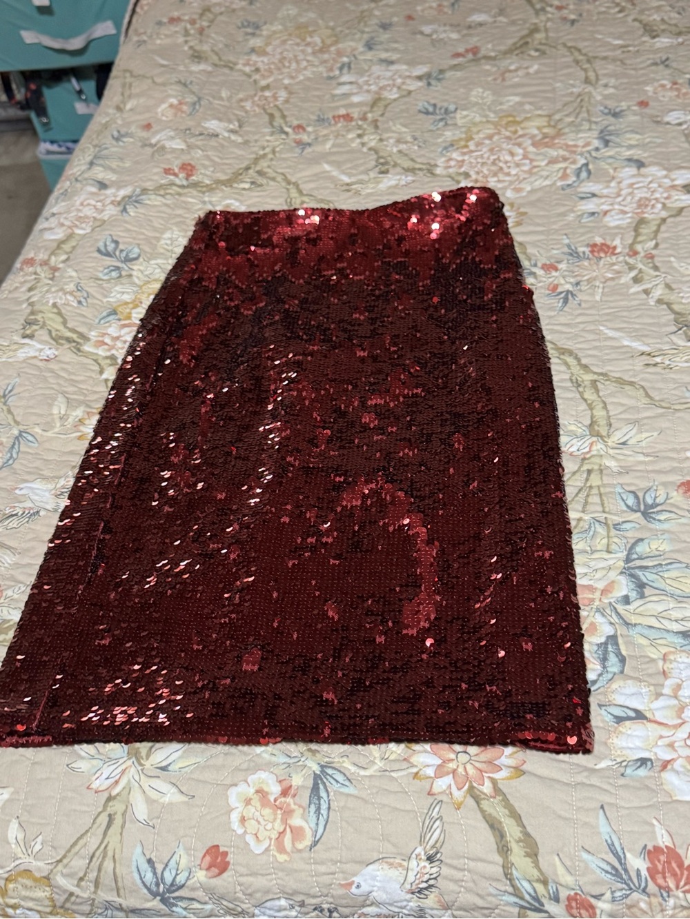 Alice + Olivia Red Sequin Pencil Skirt
